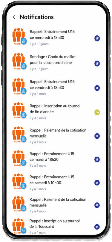 Les notifications du club dans l'application SportMember